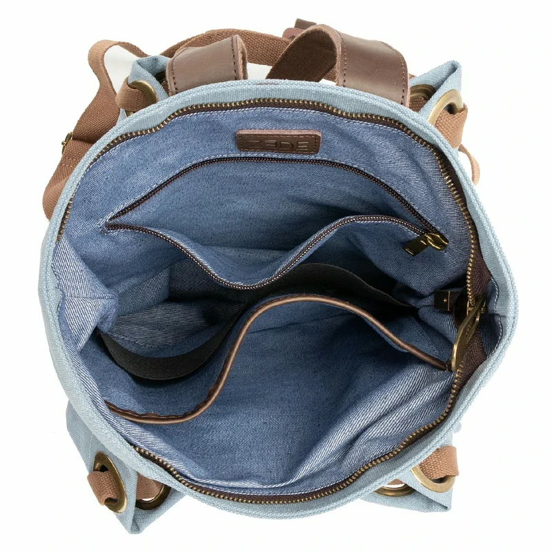 Sac à dos en toile et cuir TRINITE L Bleu gris