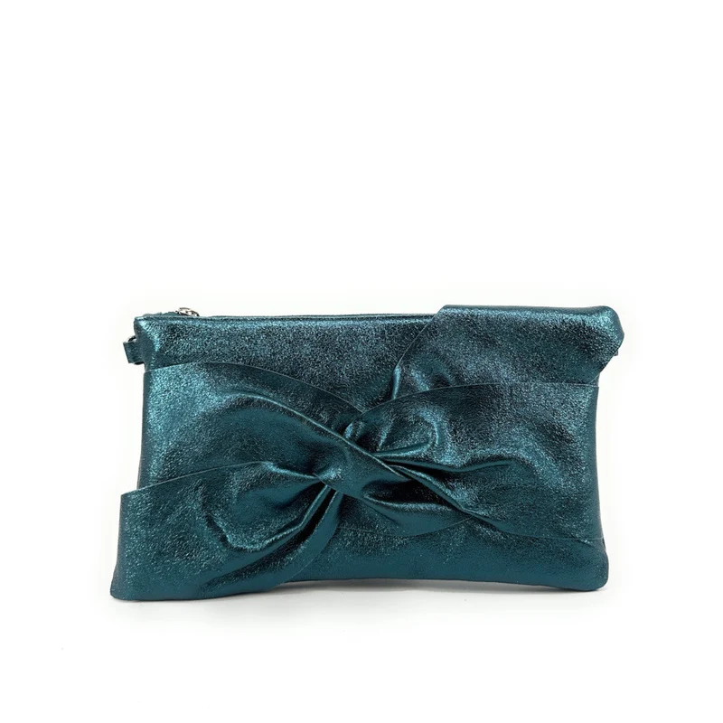 Sac pochette en cuir irisé SHERAZADE Bleu vert canard