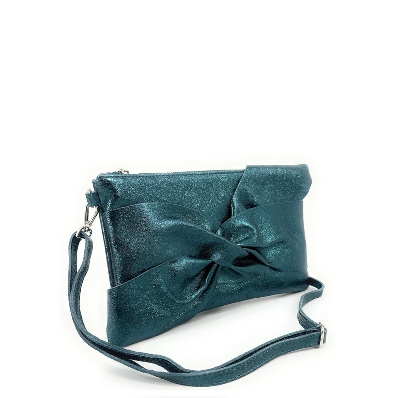 Sac pochette en cuir irisé SHERAZADE Bleu vert canard