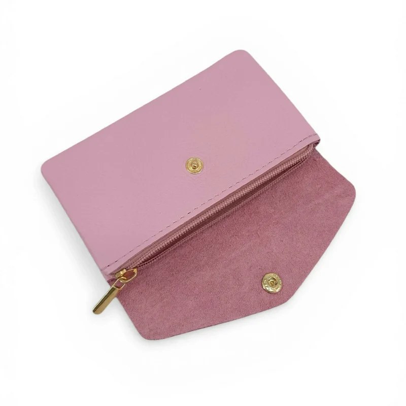 Pochette porte-monnaie en cuir grainé COMPO Rose pastel