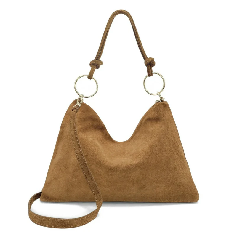 Sac pochette Hobo en daim SOA Marron camel