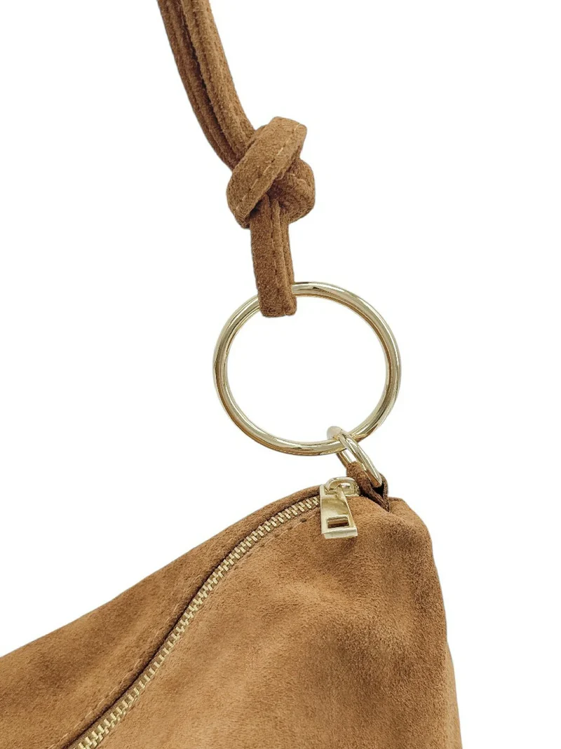 Sac pochette Hobo en daim SOA Marron camel