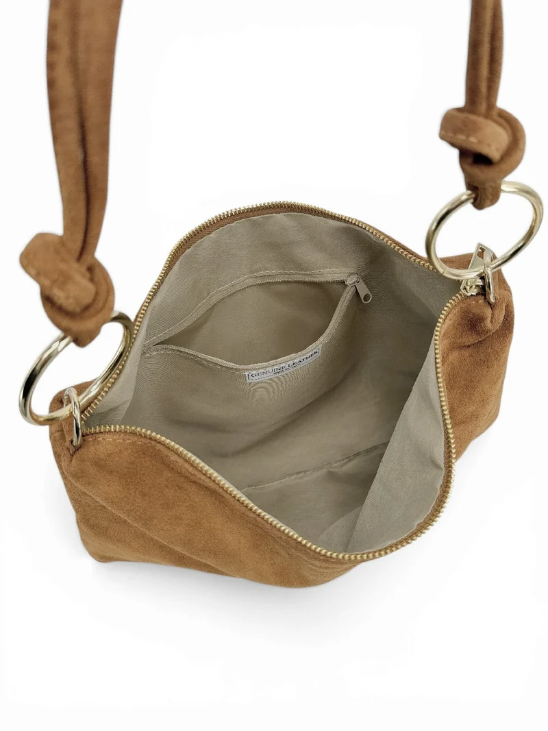 Sac pochette Hobo en daim SOA Marron camel