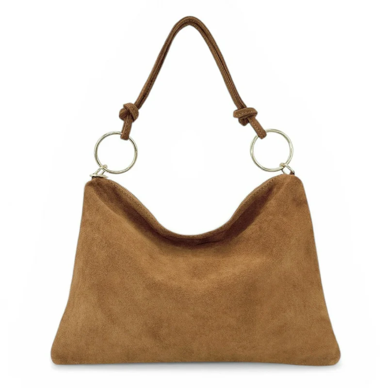 Sac pochette Hobo en daim SOA Marron camel