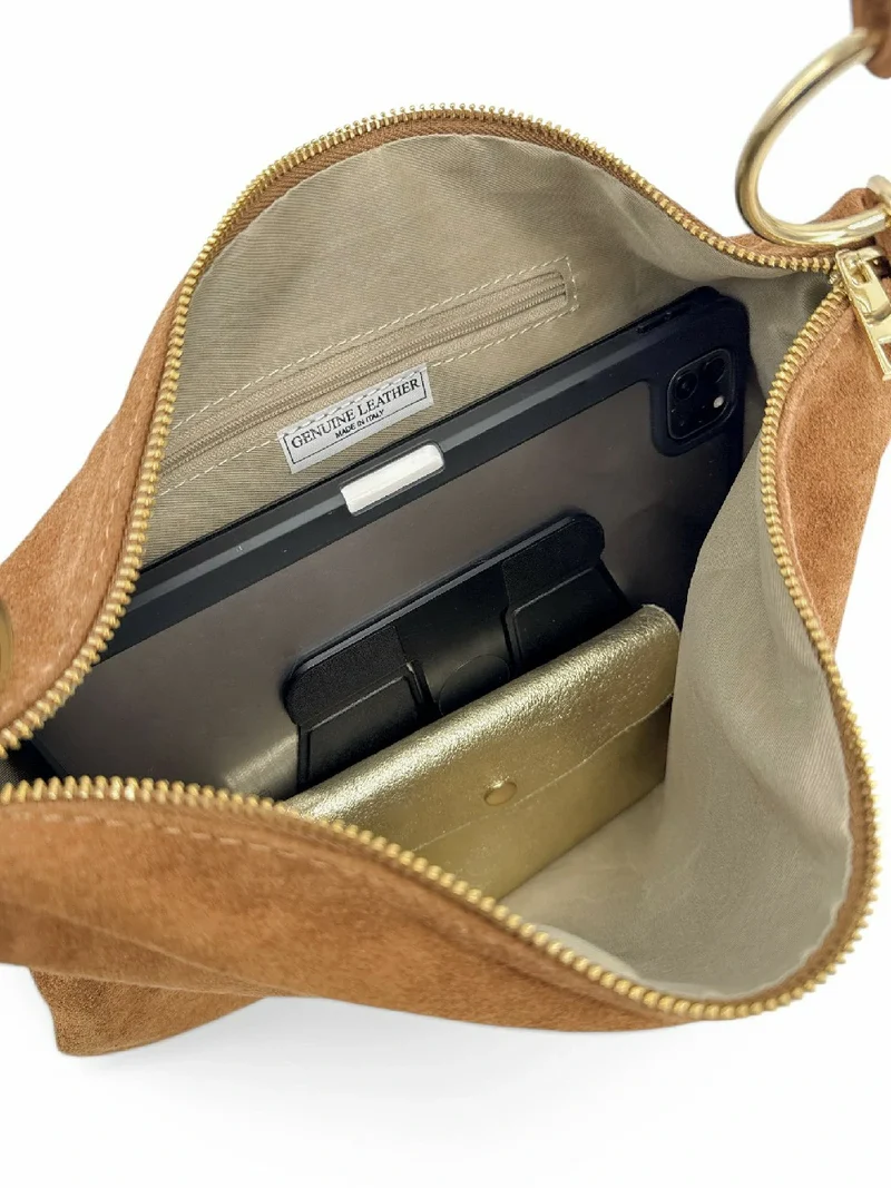 Sac pochette Hobo en daim SOA Marron camel