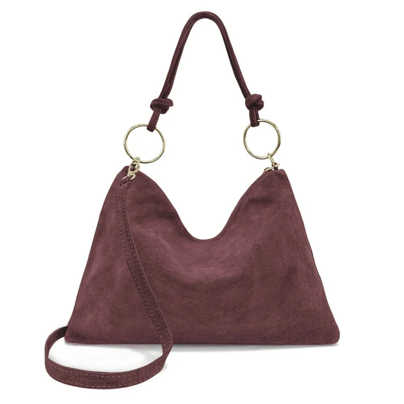 Sac pochette Hobo en daim SOA Rouge bordeaux
