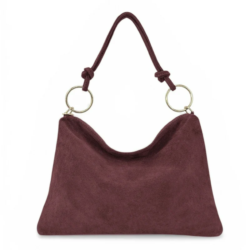 Sac pochette Hobo en daim SOA Rouge bordeaux