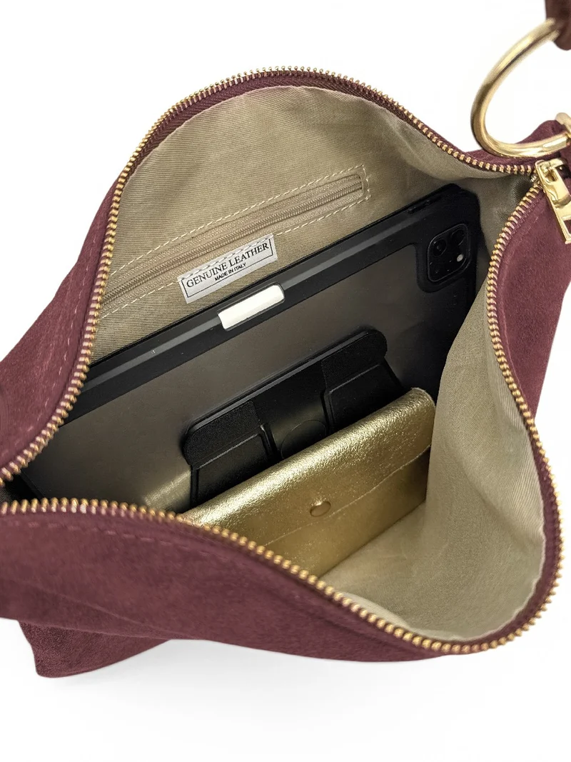 Sac pochette Hobo en daim SOA Rouge bordeaux