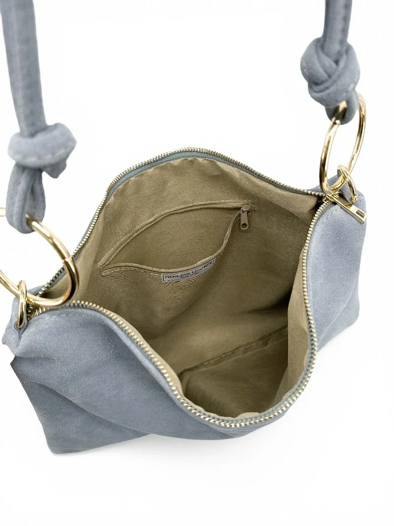 Sac pochette Hobo en daim SOA Bleu pastel