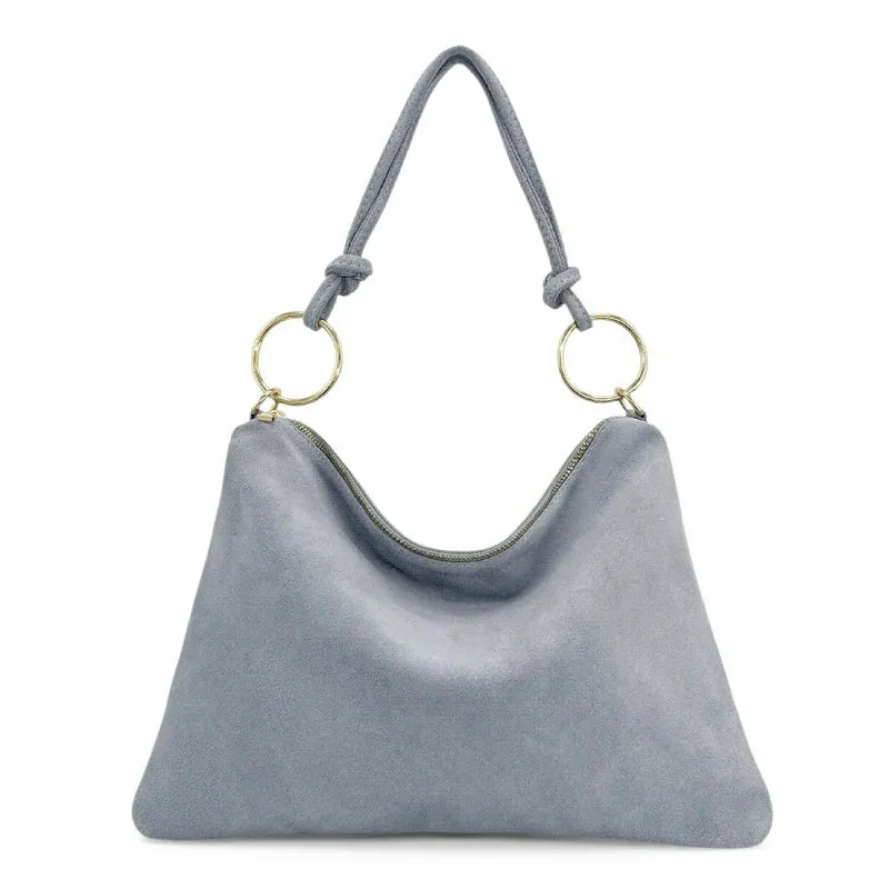 Sac pochette Hobo en daim SOA Bleu pastel