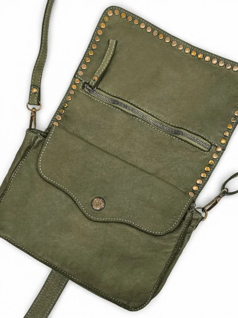 Sac besace à bandoulière en cuir vintage MISS SHAN Vert olive