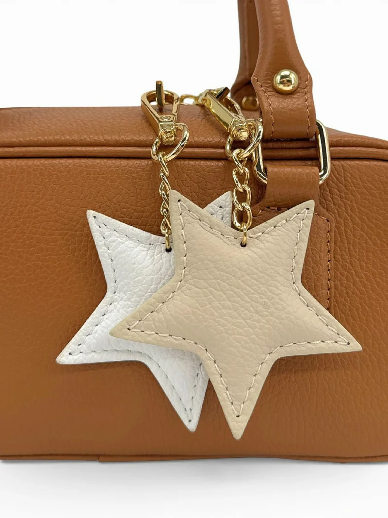 Porte-clés en cuir grainé ETOILE Beige crème