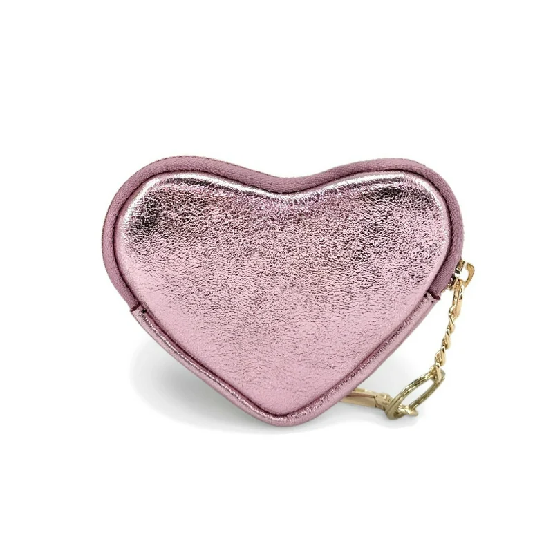 Porte-monnaie porte-clés en cuir irisé SWEETIE Rose pâle