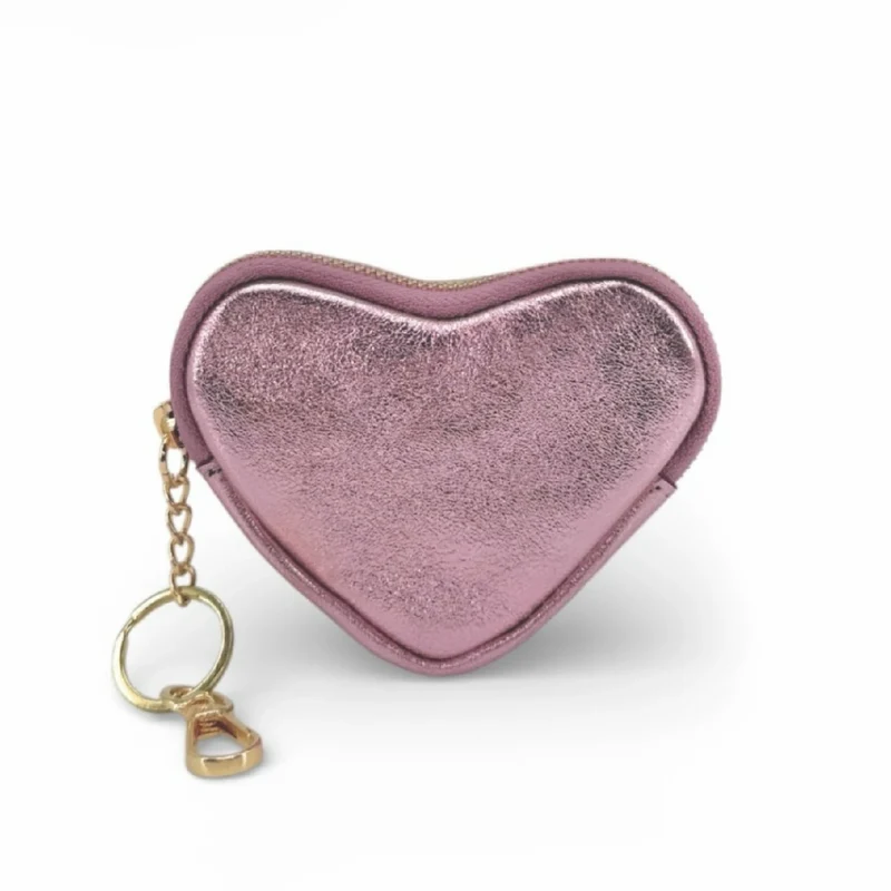 Porte-monnaie porte-clés en cuir irisé SWEETIE Rose pâle