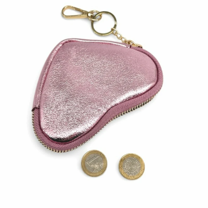 Porte-monnaie porte-clés en cuir irisé SWEETIE Rose pâle