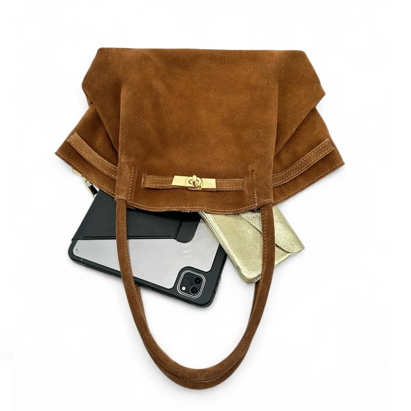 Sac cabas loose en daim ALANA Camel