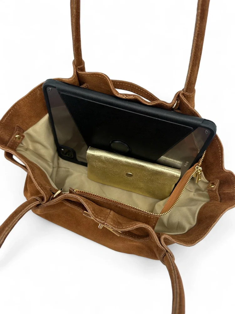 Sac cabas loose en daim ALANA Camel