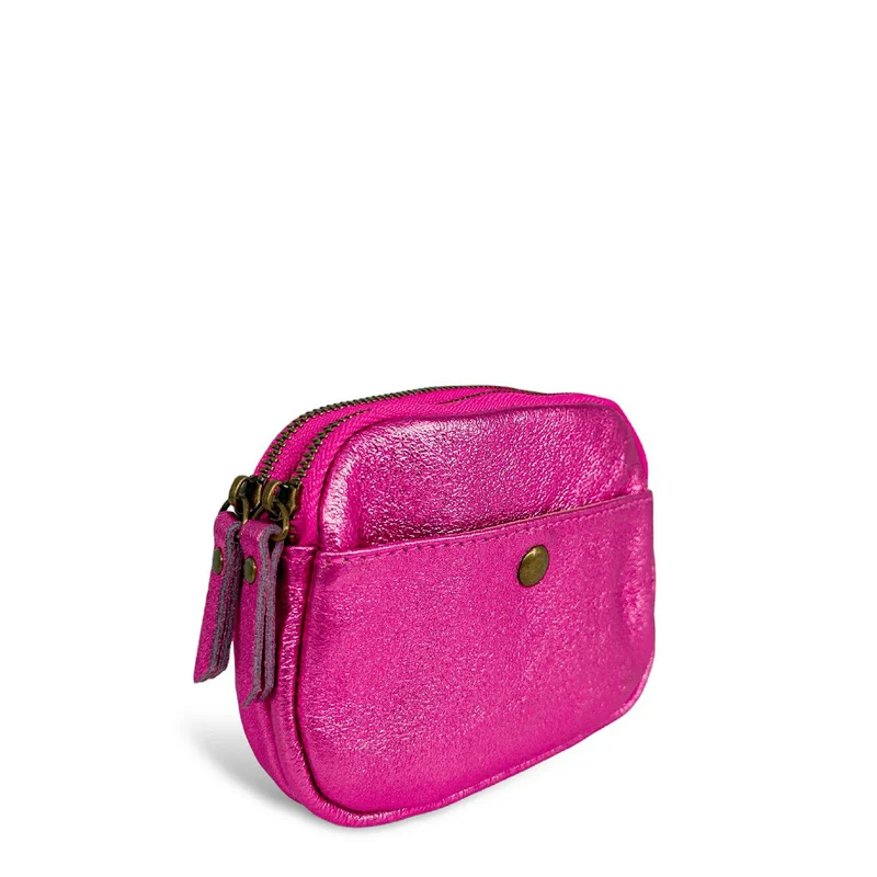 Pochette porte-monnaie en cuir irisé ZIPPY Rose fuchsia
