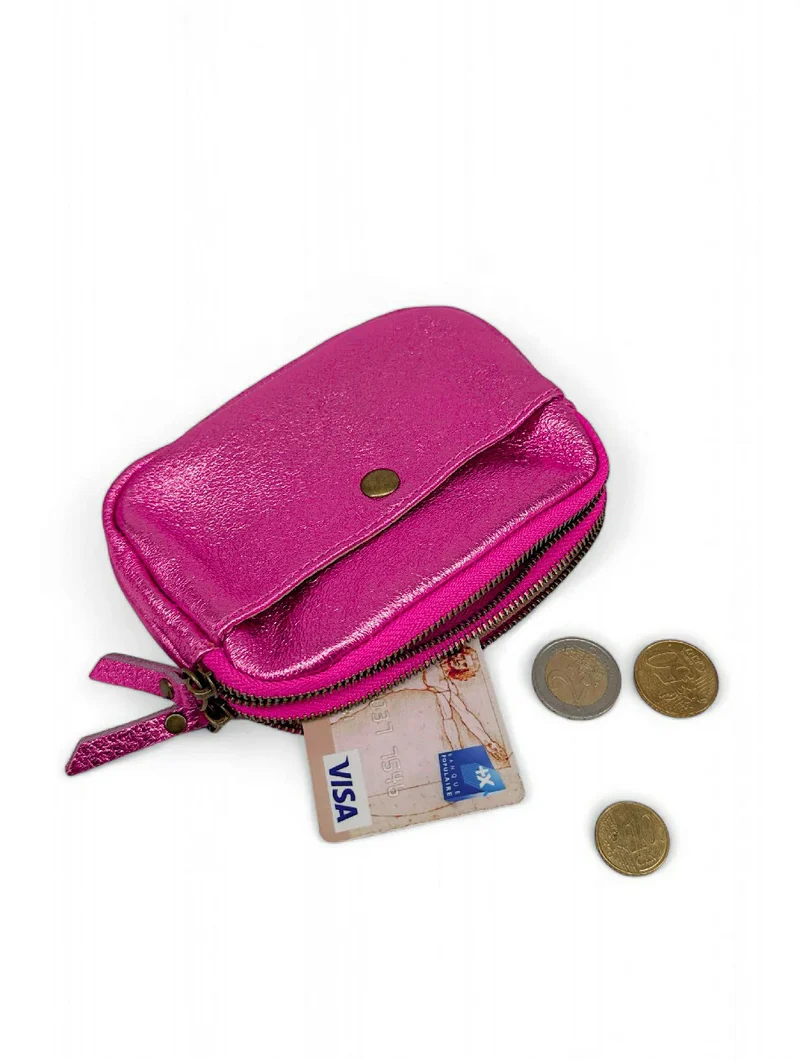Pochette porte-monnaie en cuir irisé ZIPPY Rose fuchsia