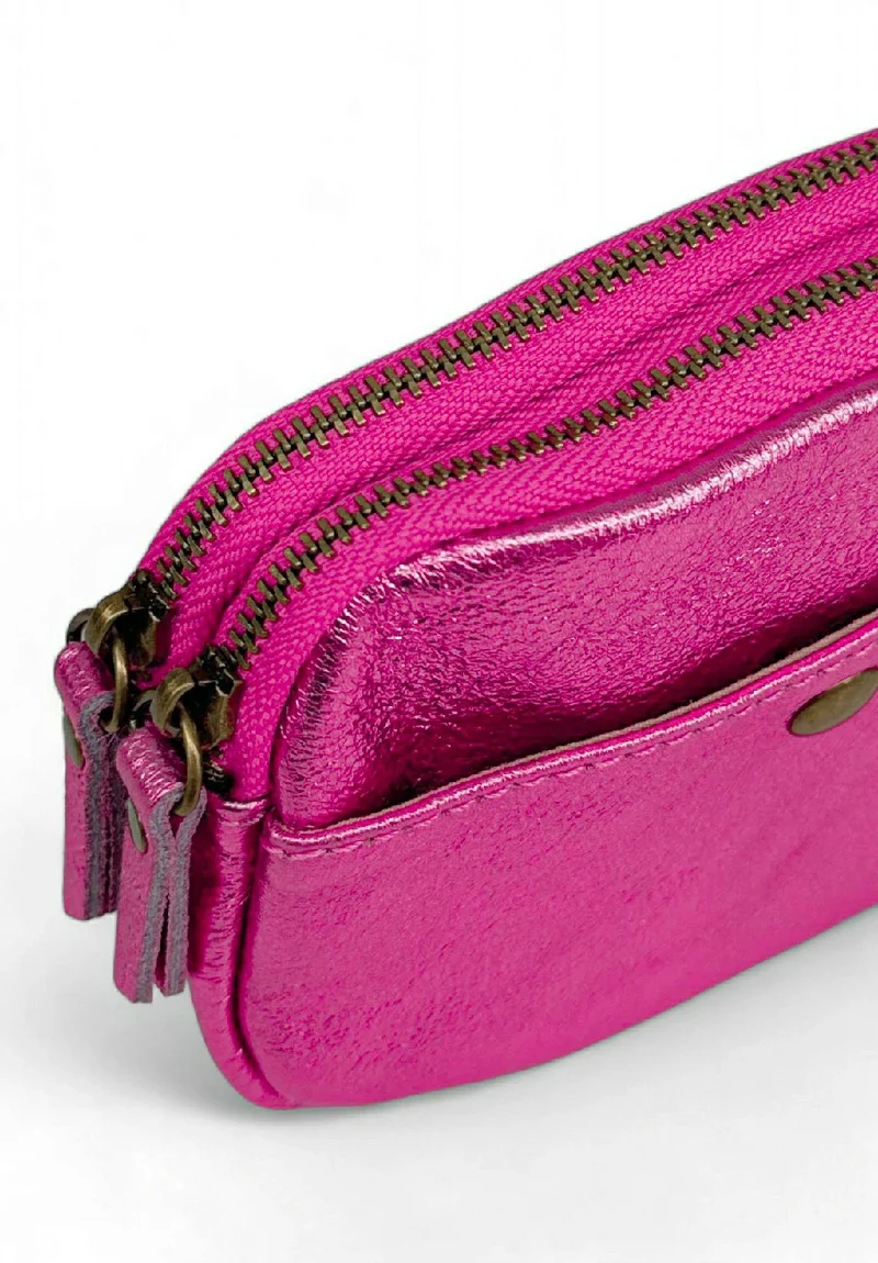 Pochette porte-monnaie en cuir irisé ZIPPY Rose fuchsia