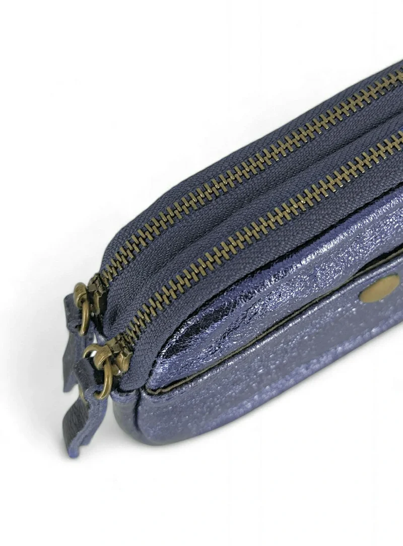 Pochette porte-monnaie en cuir irisé ZIPPY Bleu nuit étoilée