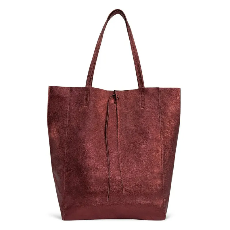 Sac cabas en cuir métallisé NICE Rouge bordeaux