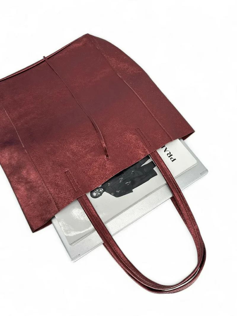 Sac cabas en cuir métallisé NICE Rouge bordeaux
