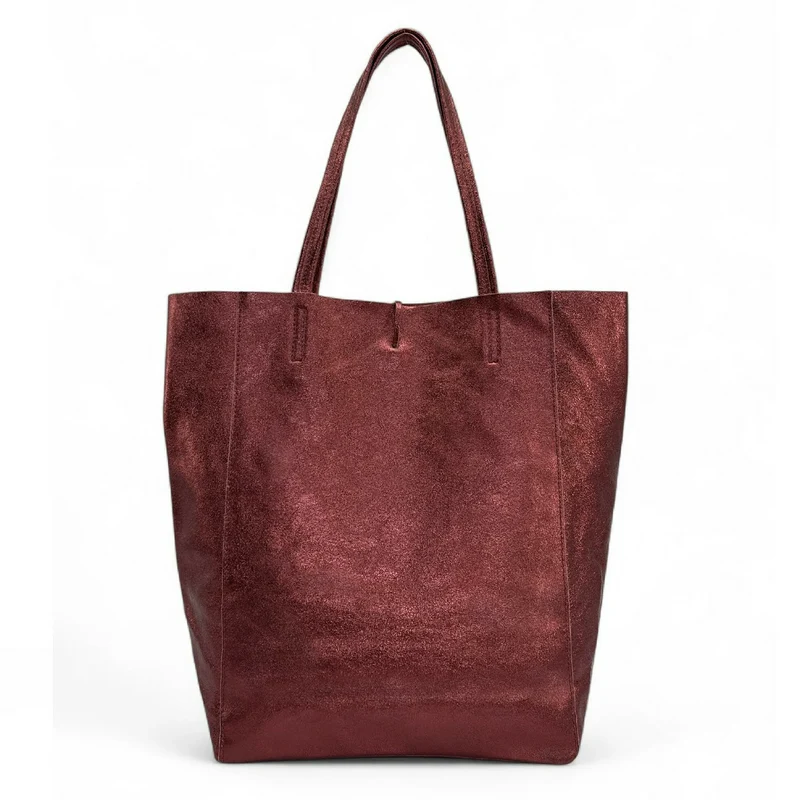Sac cabas en cuir métallisé NICE Rouge bordeaux