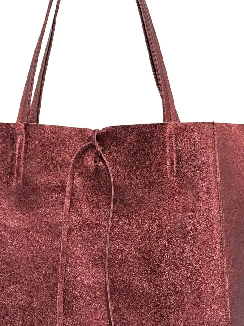 Sac cabas en cuir métallisé NICE Rouge bordeaux