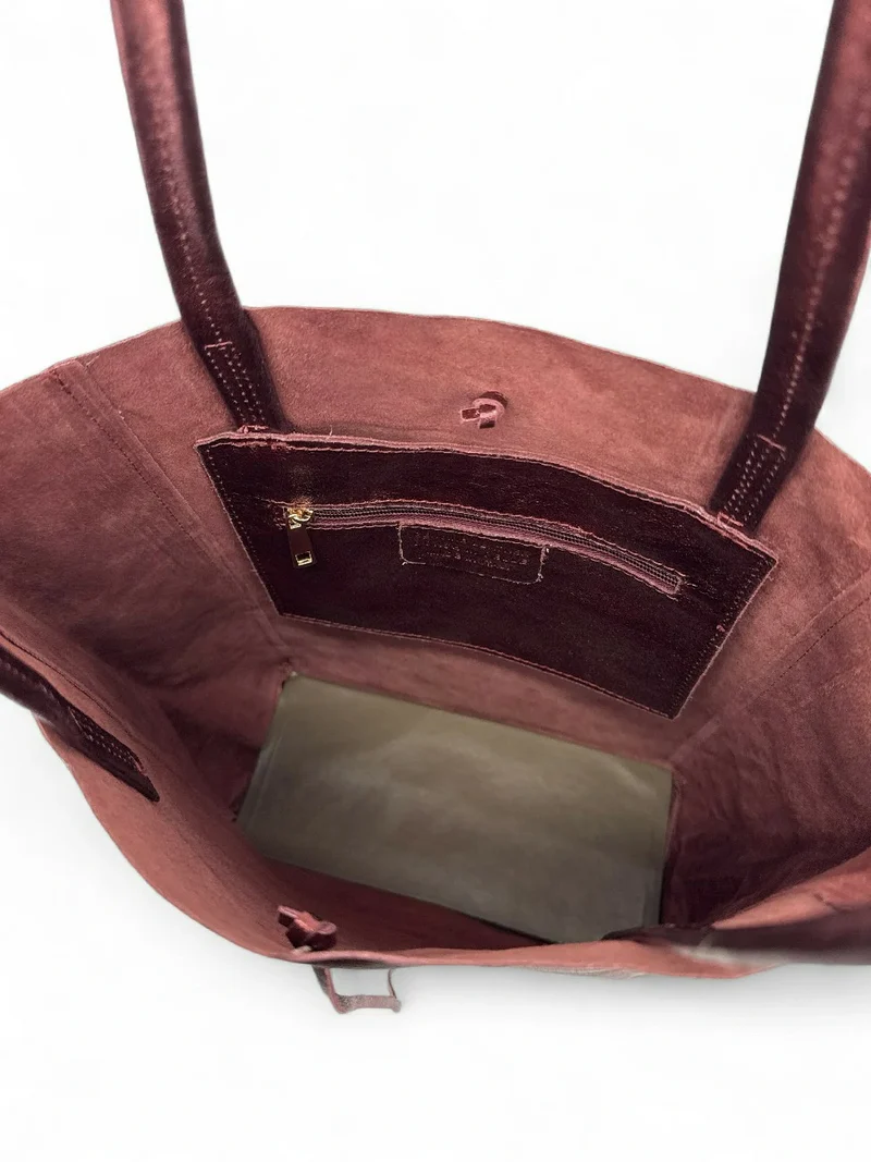 Sac cabas en cuir métallisé NICE Rouge bordeaux