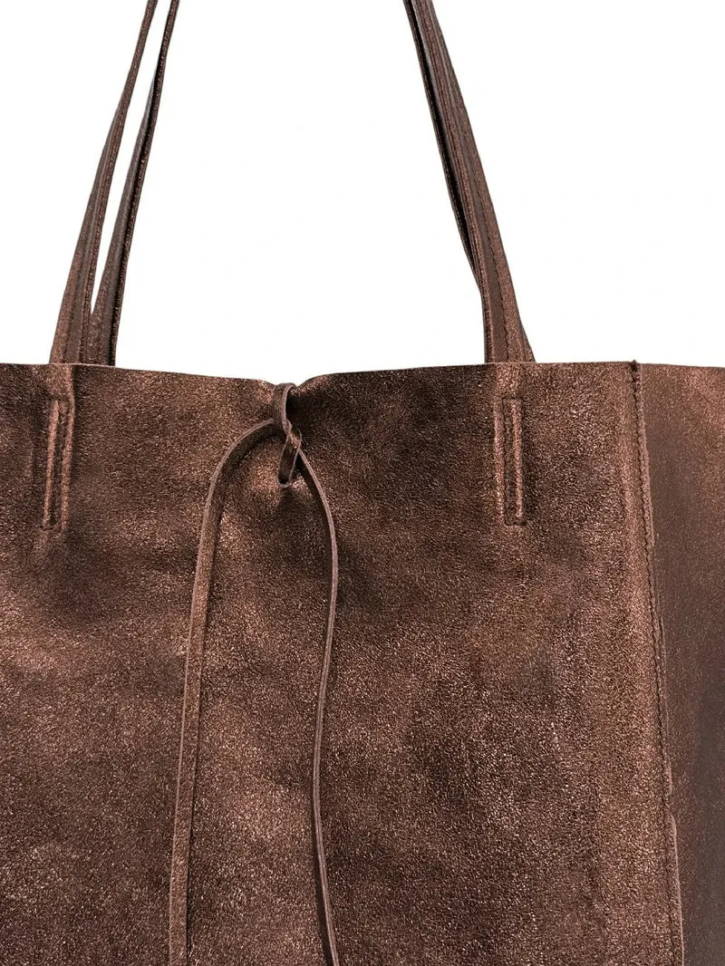 Sac cabas en cuir métallisé NICE Marron chocolat