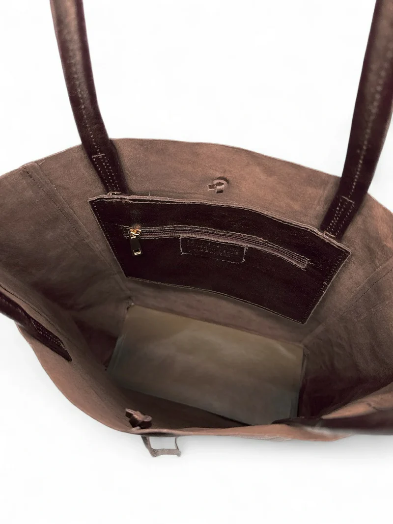 Sac cabas en cuir métallisé NICE Marron chocolat