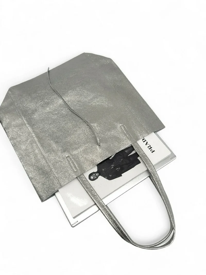 Sac cabas en cuir métallisé NICE Argent moyen