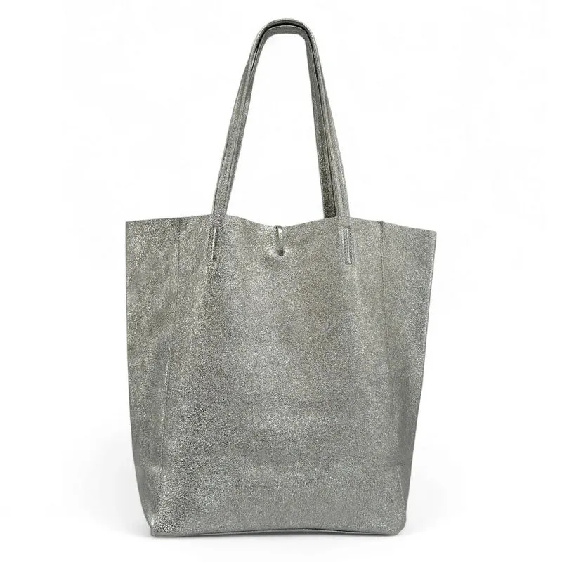 Sac cabas en cuir métallisé NICE Argent moyen