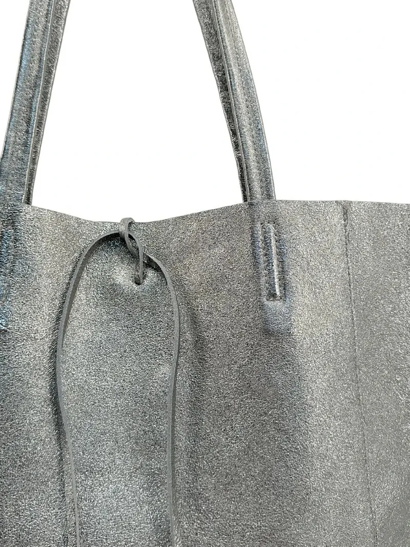 Sac cabas en cuir métallisé NICE Argent moyen