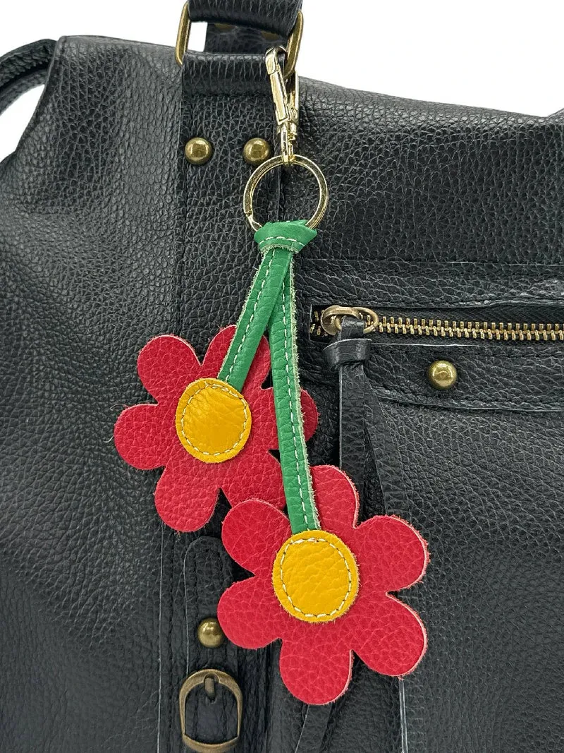 Porte-clés en cuir grainé FLOWA POWA Rouge magenta