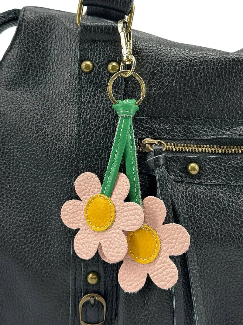 Porte-clés en cuir grainé FLOWA POWA Rose nude