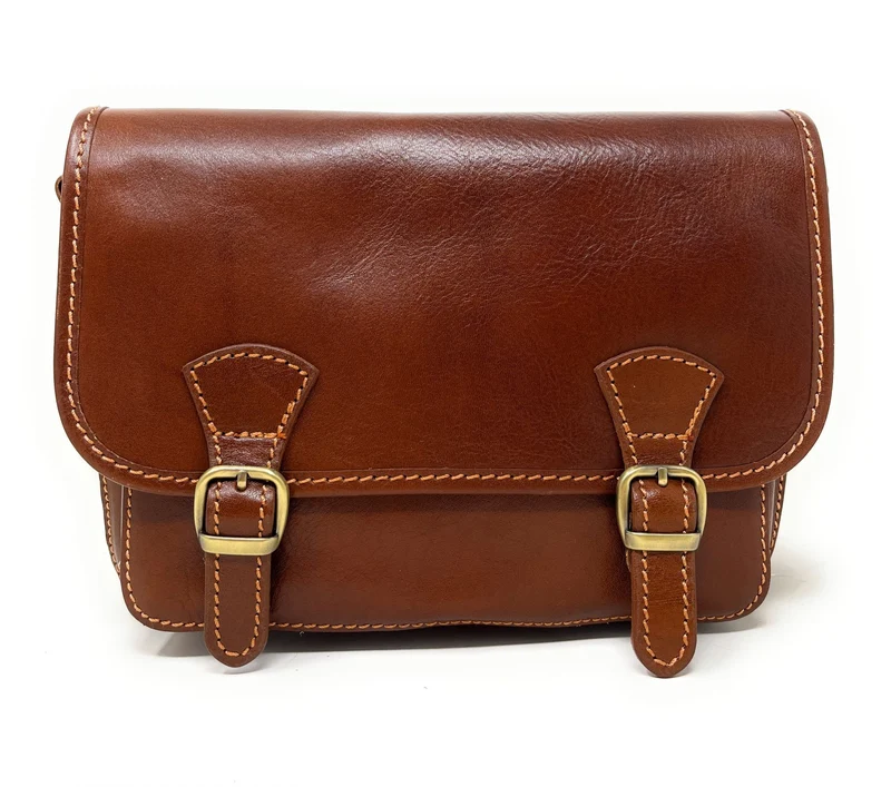 Sac bandoulière en cuir lisse NAGAÏ Châtaigne