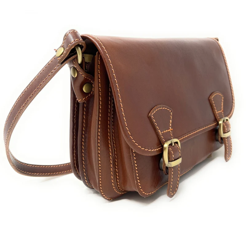 Sac bandoulière en cuir lisse NAGAÏ Châtaigne