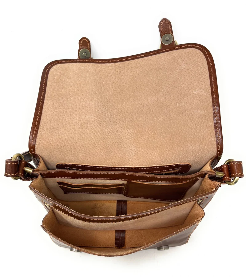 Sac bandoulière en cuir lisse NAGAÏ Châtaigne