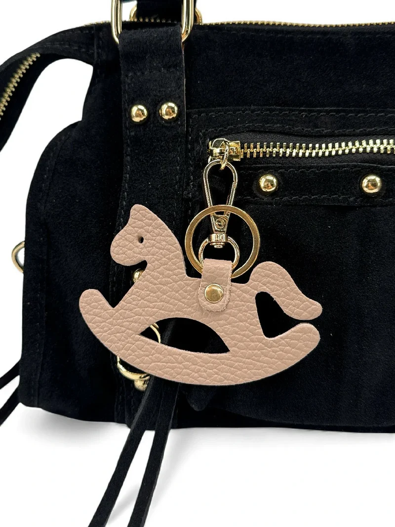 Porte-clés en cuir grainé ROCKY PONY Rose nude