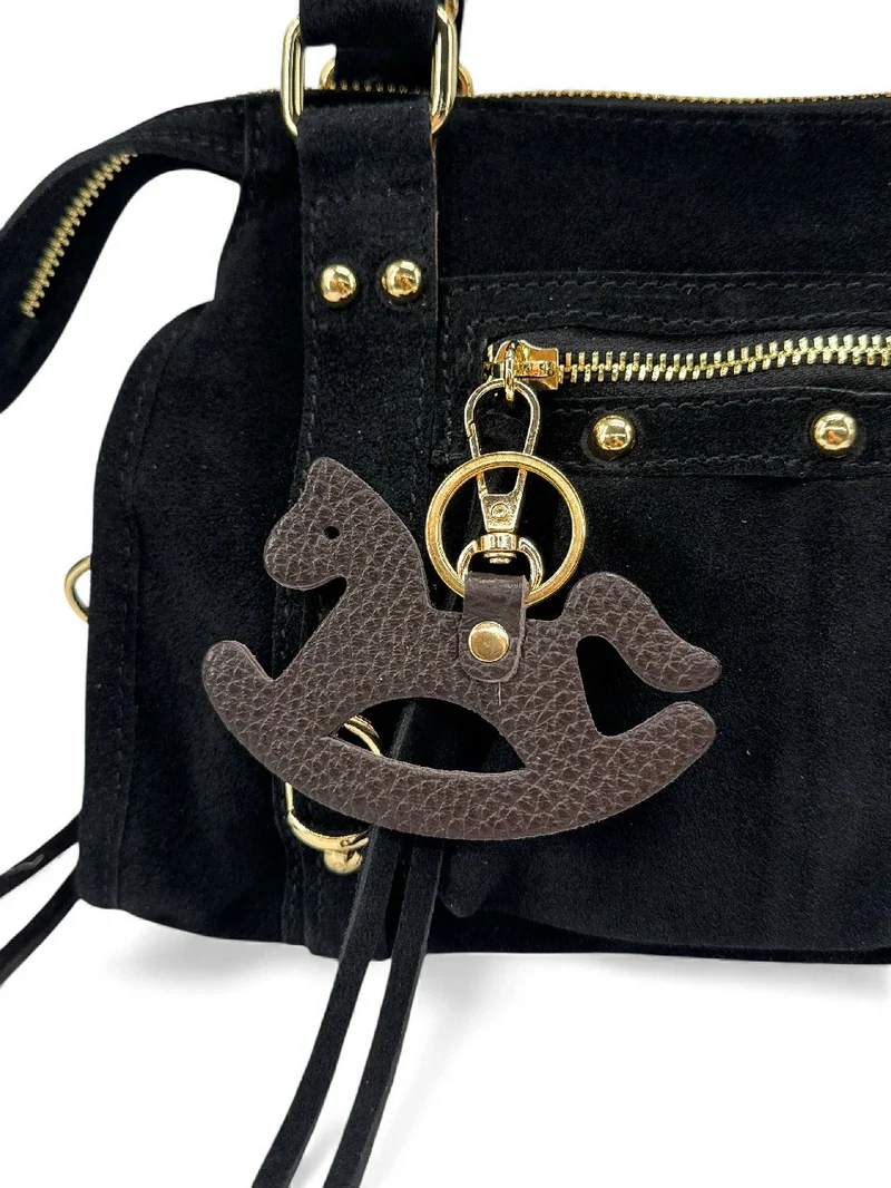 Porte-clés en cuir grainé ROCKY PONY Marron chocolat