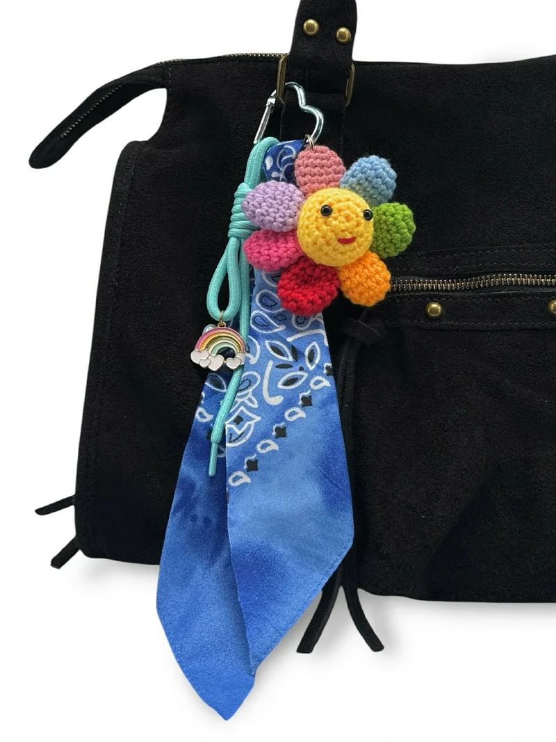 Porte-clés tricoté fleur RAINBOW FLOWER
