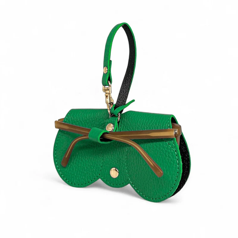 Etui à lunettes en cuir grainé PEANUT Vert anglais
