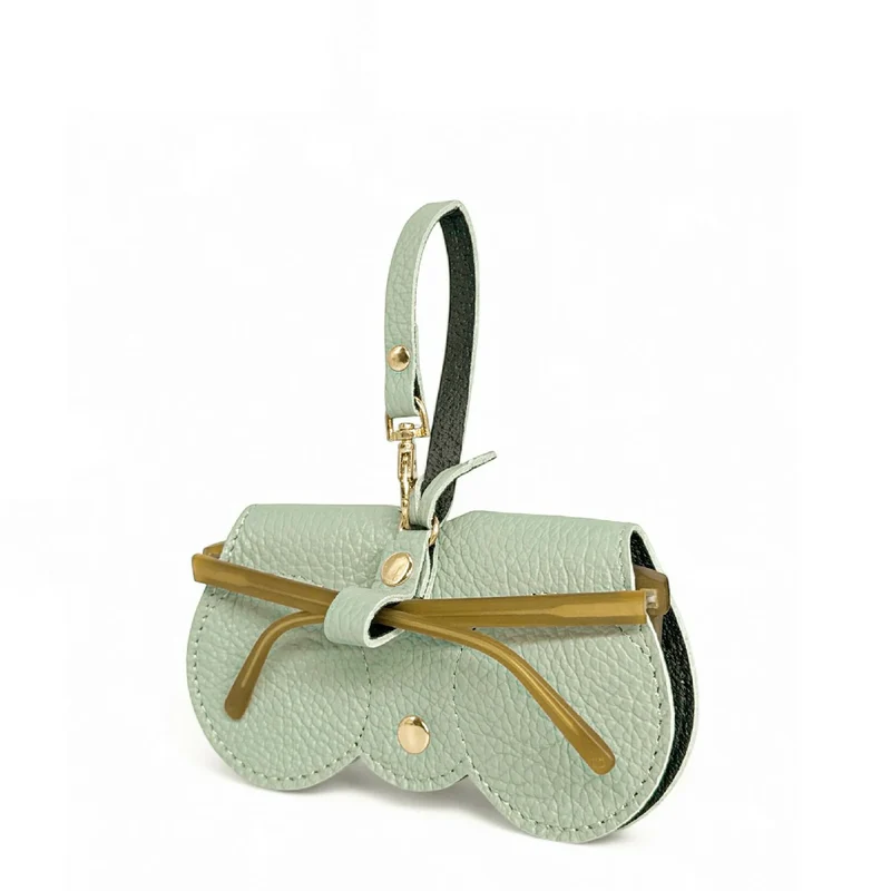 Etui à lunettes en cuir grainé PEANUT Vert amande
