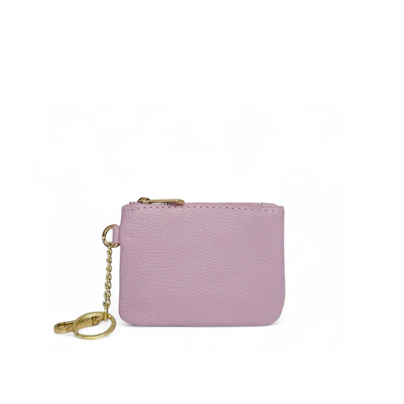 Porte-monnaie porte-clés en cuir grainé POCKET Rose pastel