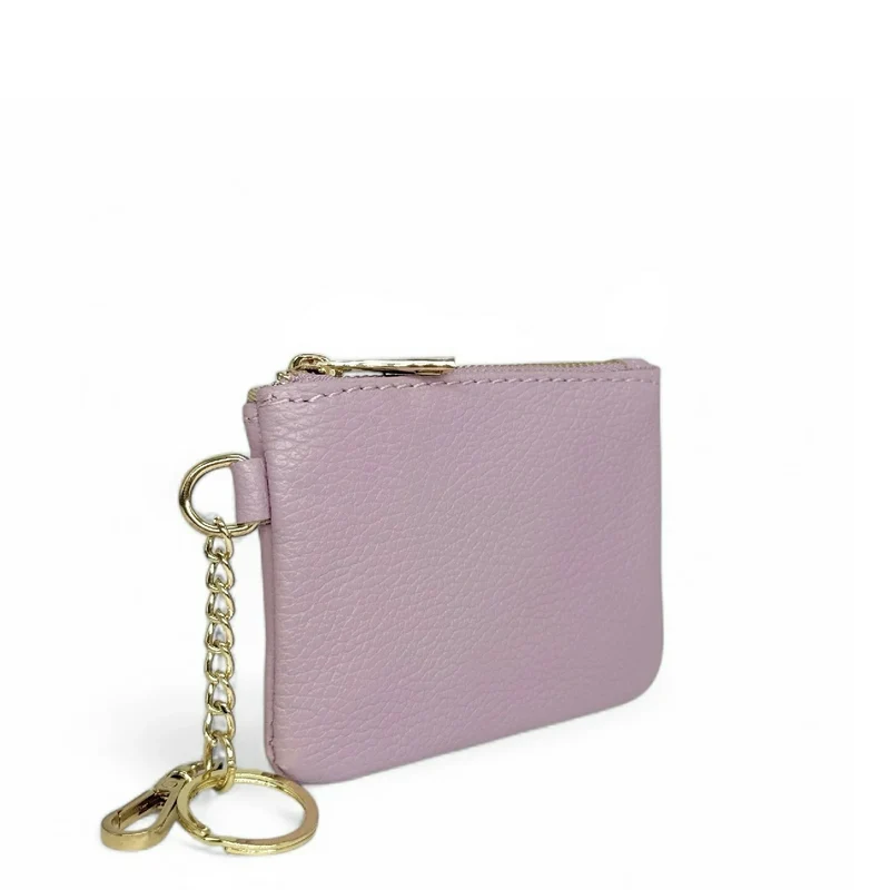 Porte-monnaie porte-clés en cuir grainé POCKET Rose pastel