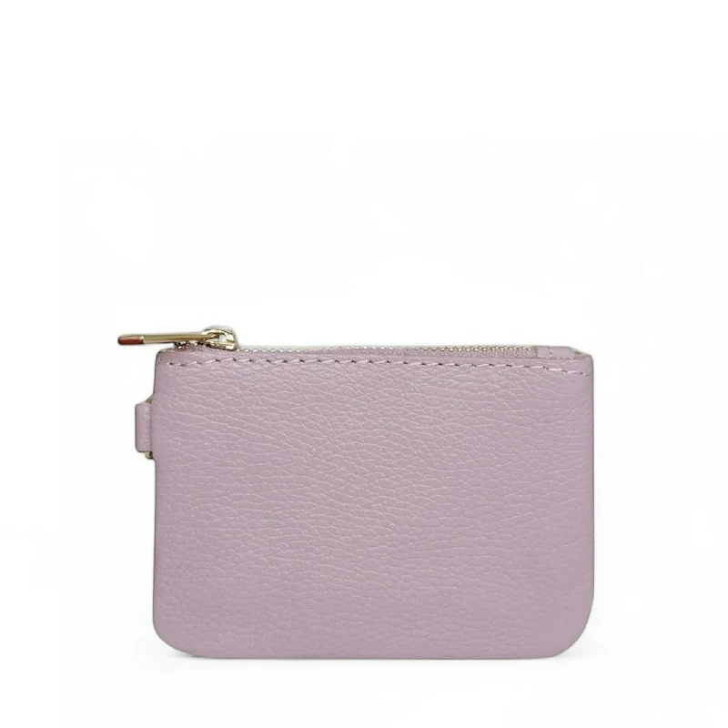 Porte-monnaie porte-clés en cuir grainé POCKET Rose pastel