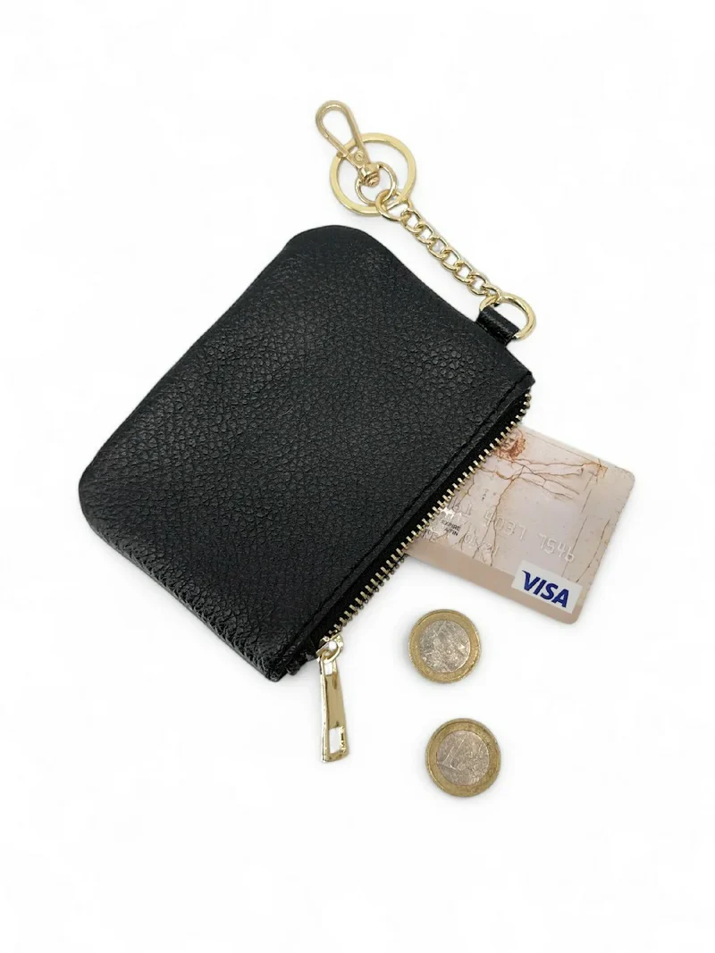 Porte-monnaie porte-clés en cuir grainé POCKET Noir