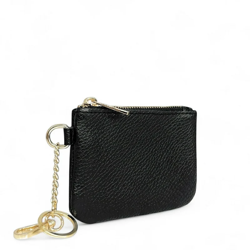 Porte-monnaie porte-clés en cuir grainé POCKET Noir